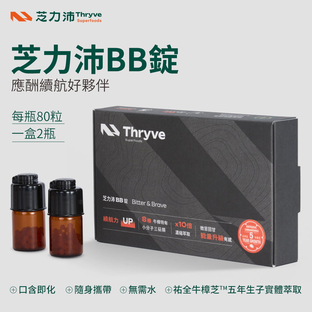 芝力沛BB錠 Thryve 禮盒包裝 80粒裝 應酬續航好夥伴 採用5年生牛樟芝子實體萃取